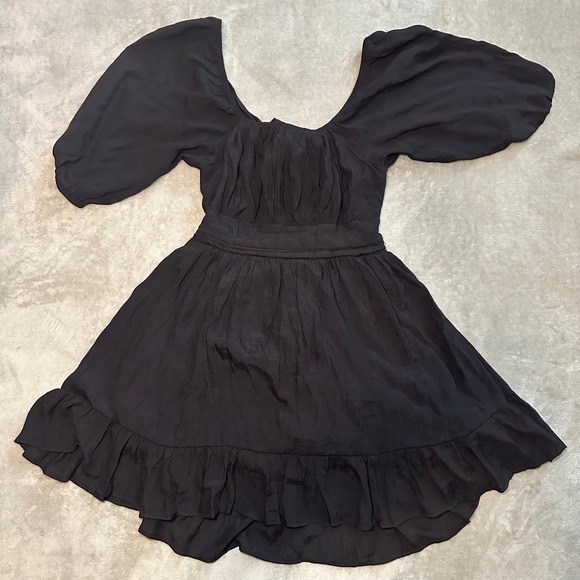 Unbranded Dresses & Skirts - Cottagecore Dress Size L Black Puff Sleeve Whimsigoth Peasant Prairie Tie Back